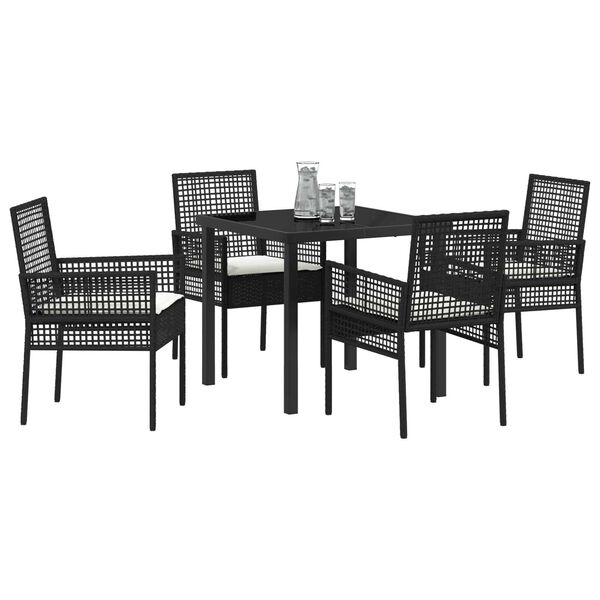 vidaXL Garten Essgruppe mit Kissen 5 pcs Schwarz Poly-Rattan