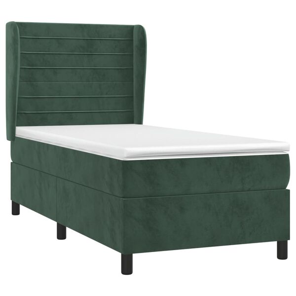 vidaXL Boxspringbett mit Matratze Dunkelgr&uuml;n 100x200 cm Samt