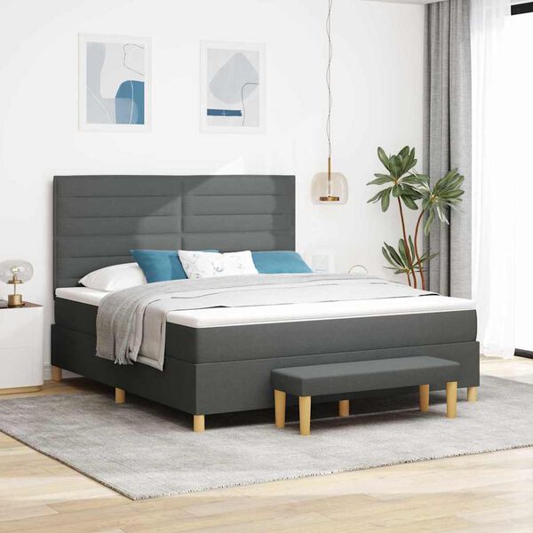 vidaXL Boxspringbett mit Matratze Dunkelgrau 180 x 200 cm Stoff