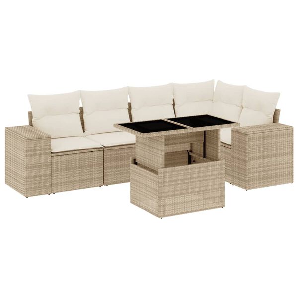vidaXL 6-tlg. Garten-Sofagarnitur mit Kissen Beige Poly Rattan
