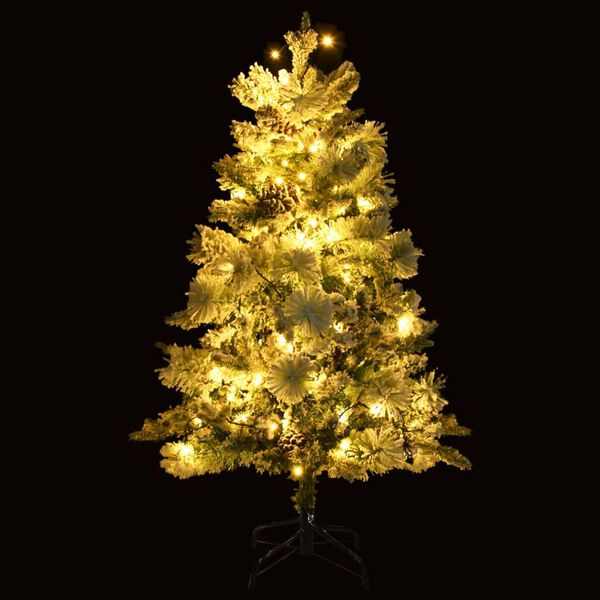 vidaXL Weihnachtsbaum mit Beleuchtung Schnee und Zapfen 150 cm PVC&PE