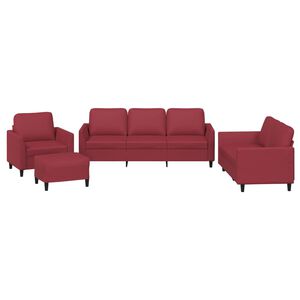 vidaXL 4-tlg. Sofagarnitur mit Kissen Weinrot Kunstleder