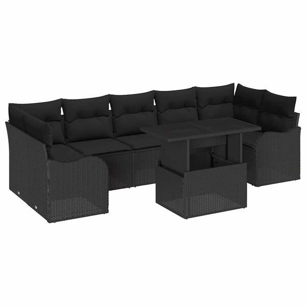 vidaXL Gartensofa-set mit Kissen 8 pcs Schwarz Poly-Rattan
