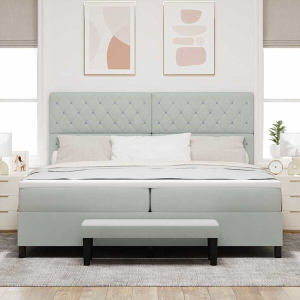 vidaXL Boxspringbett mit Matratze Hellgrau 200 x 200 cm Samt