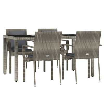 vidaXL 5-tlg. Garten-Essgruppe mit Kissen Grau Poly Rattan