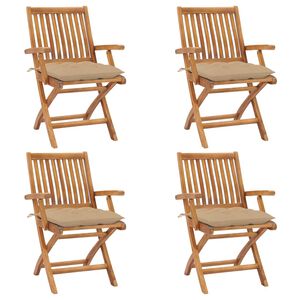 vidaXL Klappbare Gartenst&uuml;hle mit Kissen 4 Stk. Massivholz Teak