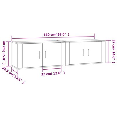 vidaXL TV-Wandschränke 2 Stk. Betongrau 80x34,5x40 cm