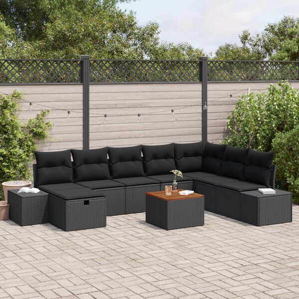 vidaXL Gartensofa-set mit Kissen 9 pcs Schwarz Poly-Rattan