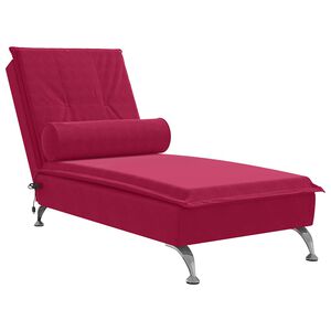 vidaXL Massage-Chaiselongue mit Nackenrolle Weinrot Samt
