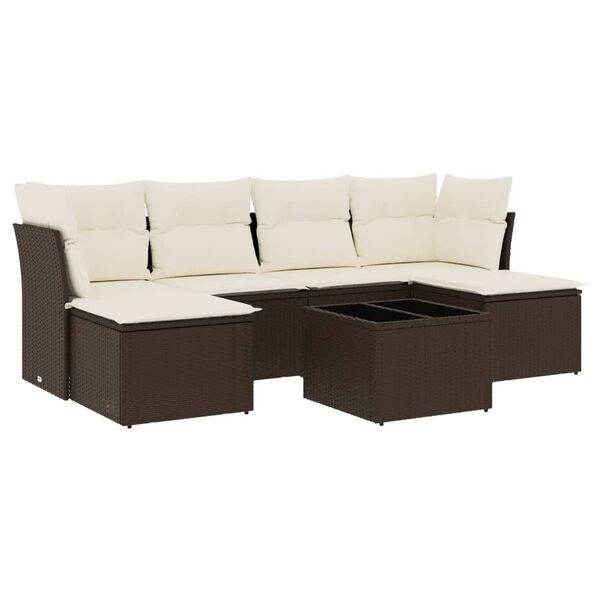vidaXL 7-tlg. Garten-Sofagarnitur mit Kissen Braun Poly Rattan