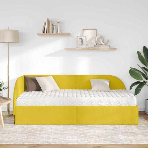 vidaXL Eckbettgestell mit Matratze mit Kopfteil 2 pcs Gelb Samt
