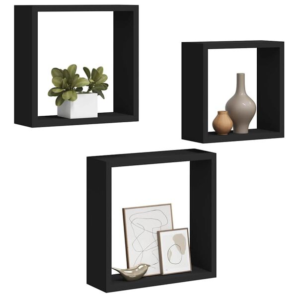 vidaXL W&uuml;rfelregale 3 Stk. Schwarz MDF