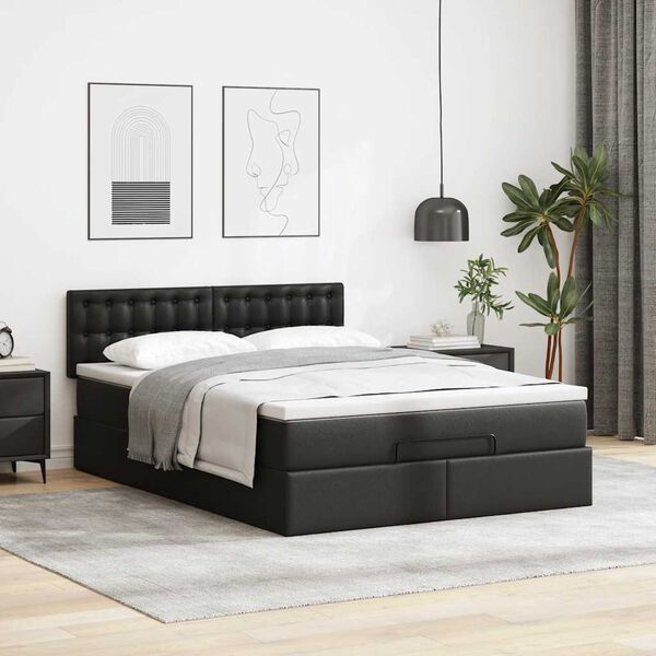 vidaXL Ottoman-Bett mit Matratze Schwarz 140x200 cm Kunstleder