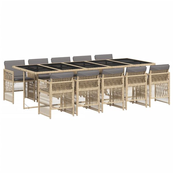 vidaXL 11-tlg. Garten-Essgruppe mit Kissen Beigemischung Poly Rattan