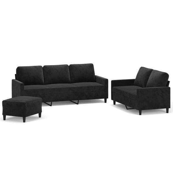 vidaXL 3-tlg. Sofagarnitur mit Kissen Schwarz Samt