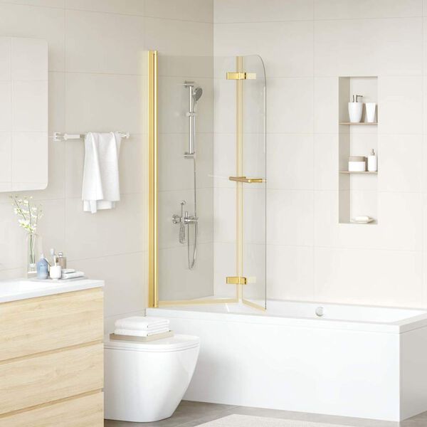 vidaXL Duschabtrennung Transparent und Gold 95 x 140 cm