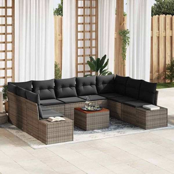 vidaXL Gartensofa-set mit Kissen 10 pcs Grau Poly-Rattan