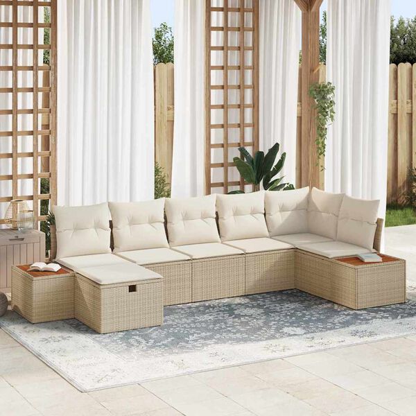 vidaXL Garten-Sofa-Set mit Kissen 7 pcs Beige Poly Rattan