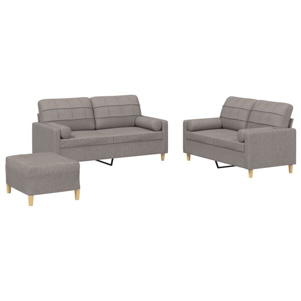 vidaXL 3-tlg. Sofagarnitur mit Kissen Taupe Stoff
