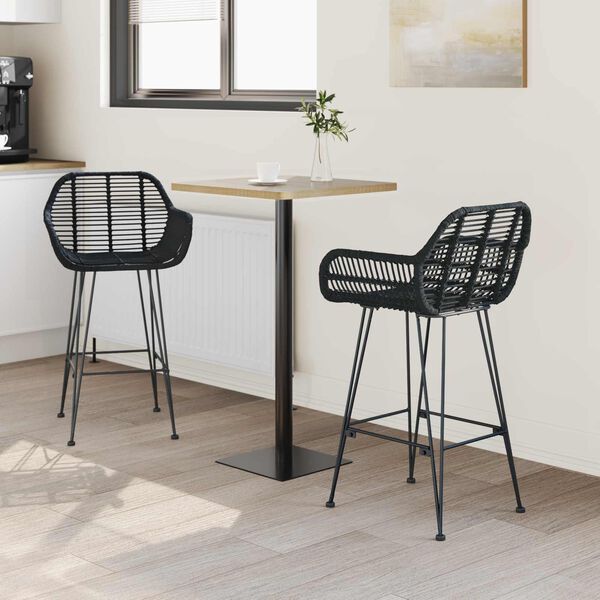 vidaXL Barstuhl 2 pcs Schwarz 55 x 52 x 92 cm Rattan und Eisen