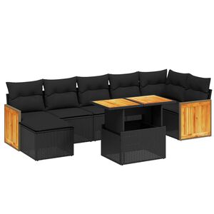 vidaXL 8-tlg. Garten-Sofagarnitur mit Kissen Beige Poly Rattan Akazie
