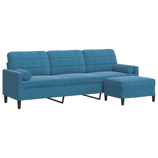 vidaXL 3-Sitzer-Sofa mit Hocker Blau 210 cm Samt