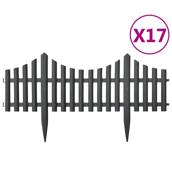 vidaXL Rasenkanten 17 Stk. Anthrazit 10 m PP