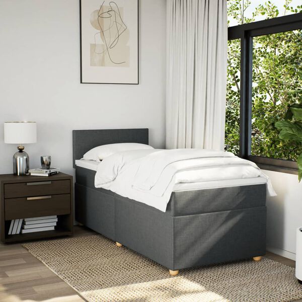 vidaXL Boxspringbett mit Matratze Dunkelgrau 100x200 cm Stoff