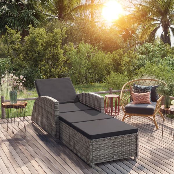 vidaXL Sonnenliege mit Dunkelgrauer Auflage Poly Rattan Grau