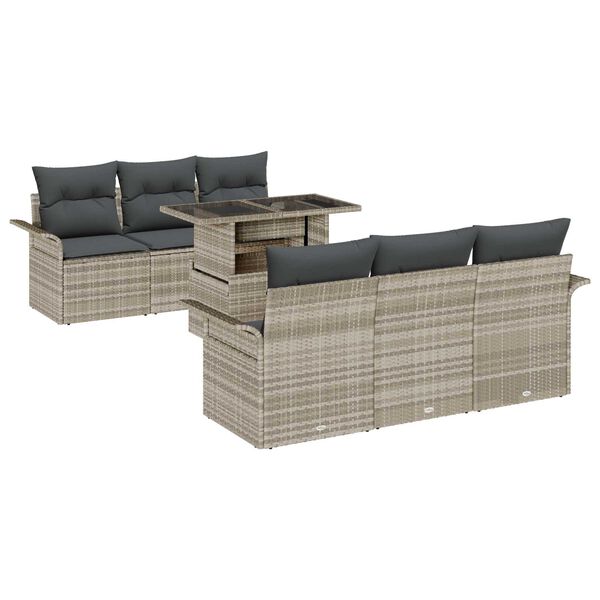 vidaXL Gartensofa-set mit Kissen 7 pcs Hellgrau Poly-Rattan