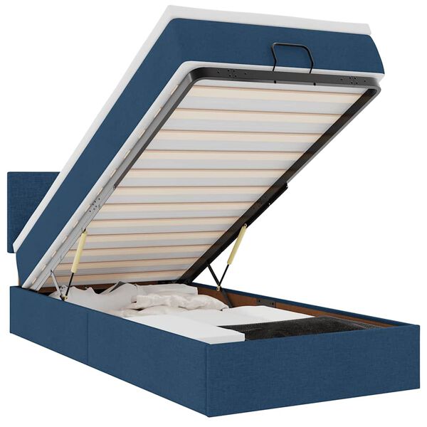 vidaXL Ottomane Bett mit Matratze & LEDs Blau 90x200 cm Stoff