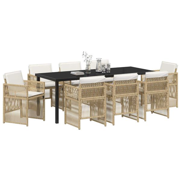 vidaXL Garten Essgruppe 9 pcs Beige Pulverbeschichteter Stahl