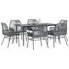 vidaXL 7-tlg. Garten-Essgruppe mit Kissen Grau Poly Rattan Glas