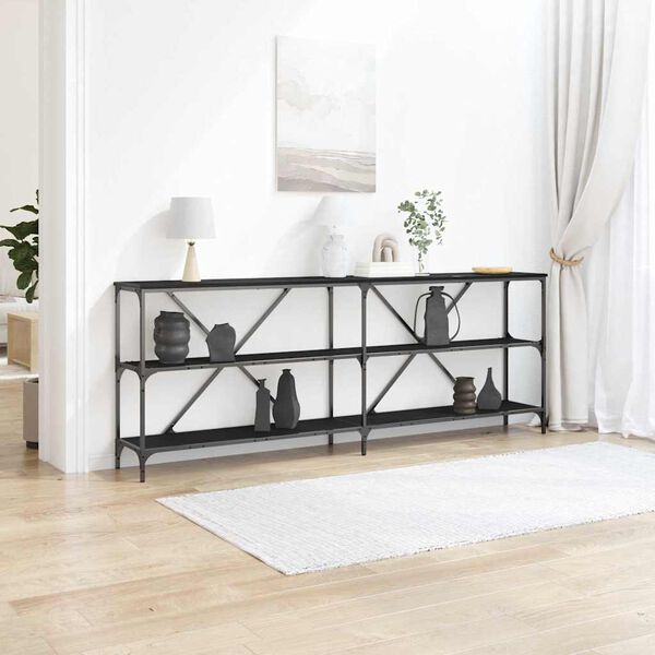 vidaXL Konsolentisch mit Regal Schwarz Eichen-Optik 200 x 30 x 75 cm