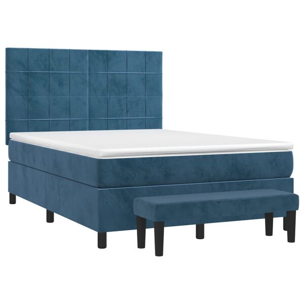 vidaXL Boxspringbett mit Matratze Dunkelblau 140x200 cm Samt