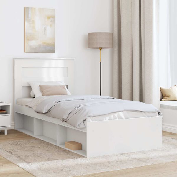 vidaXL Bettrahmen mit Kopfteil Wei&szlig; 90 x 200 cm Massives Kiefernholz