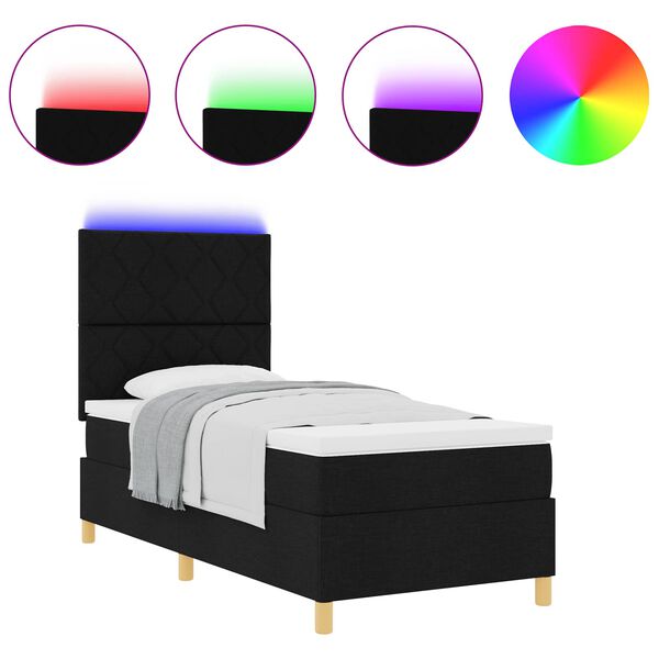 vidaXL LED Boxspringbett mit Matratze Schwarz 100 x 200 cm Stoff