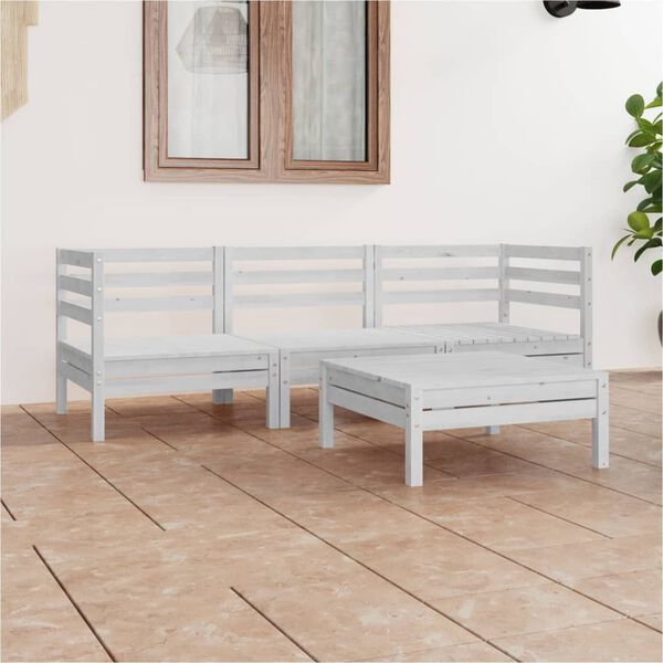vidaXL 4-tlg. Garten-Lounge-Set Wei&szlig; Kiefer Massivholz