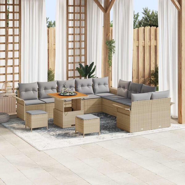 vidaXL Gartensofa-set mit Kissen 13 pcs Beige Poly-Rattan