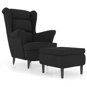 vidaXL Ohrensessel mit Hocker Schwarz Samt