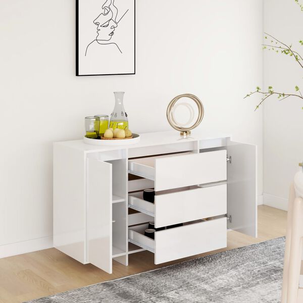 vidaXL Sideboard 3 Schubladen Hochglanz-Weiß 120x41x75cm Holzwerkstoff