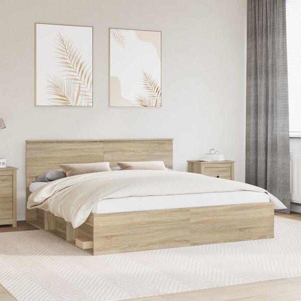 vidaXL Bettrahmen mit Kopfteil Sonoma 200 x 200 cm Holzwerkstoff