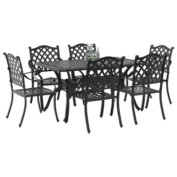 vidaXL Garten Essgruppe 7 pcs Schwarz Aluminium