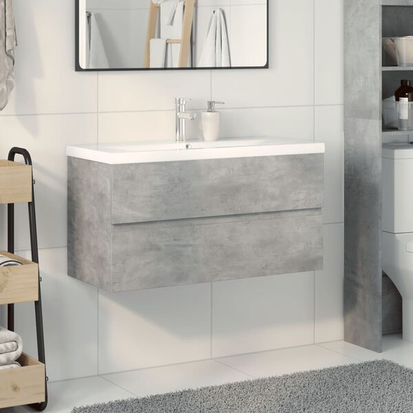 vidaXL 2-tlg. Badm&ouml;bel-Set Betongrau Holzwerkstoff