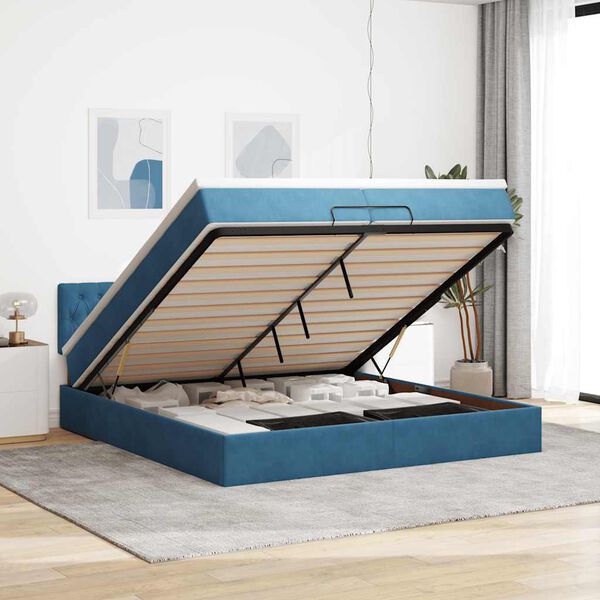 vidaXL Ottoman-Bett mit Matratze Dunkelblau 200x200 cm Samt