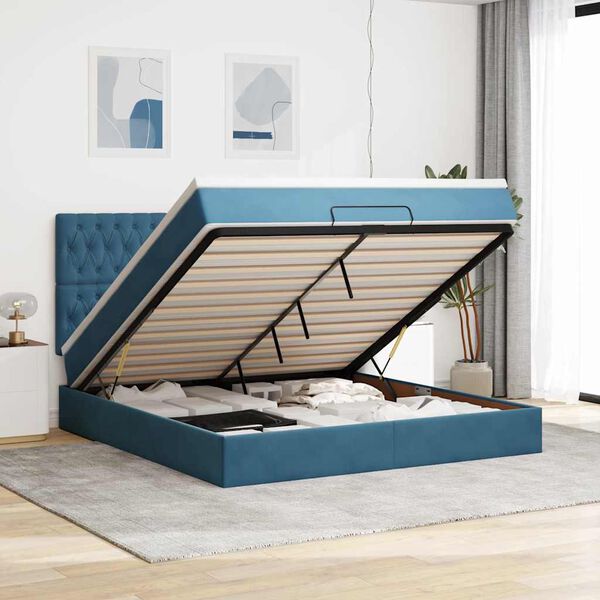 vidaXL Ottoman-Bett mit Matratzen Dunkelblau 180x200 cm Samt