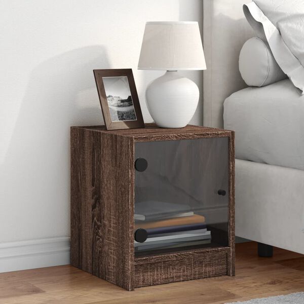 vidaXL Nachttisch mit Glast&uuml;r Braun Eichen-Optik 35x37x42 cm
