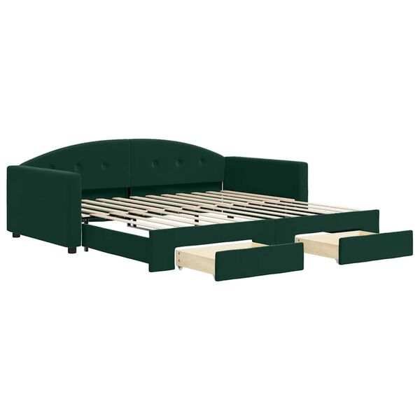 vidaXL Tagesbett Ausziehbar mit Schubladen Dunkelgr&uuml;n 100x200 cm Samt