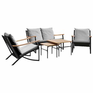 vidaXL 5-tlg. Balkonm&ouml;bel-Set mit Kissen Schwarz Stahl