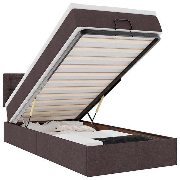 vidaXL Ottoman-Bett mit Matratze & LEDs Dunkelbraun 90x190 cm Stoff